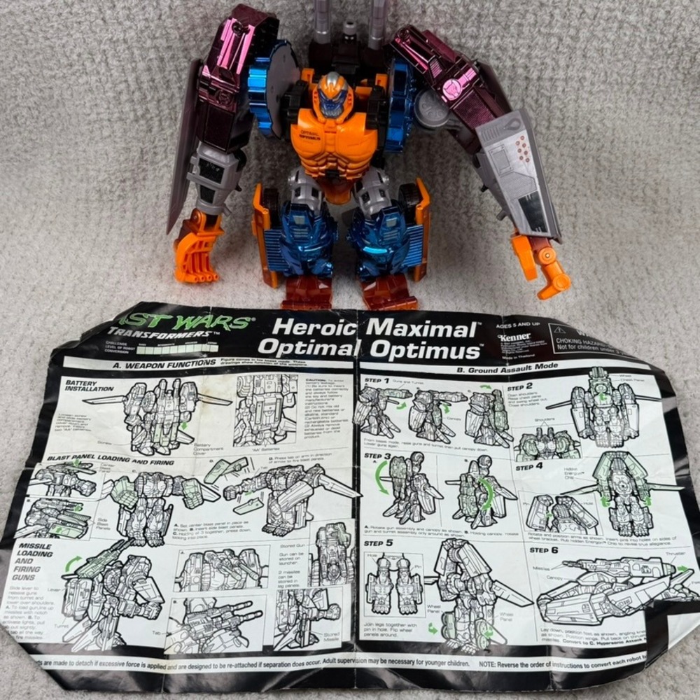 1997 Vtg Kenner Beast Wars Transformers Optimal Optimus Maximal Figure w/Manual